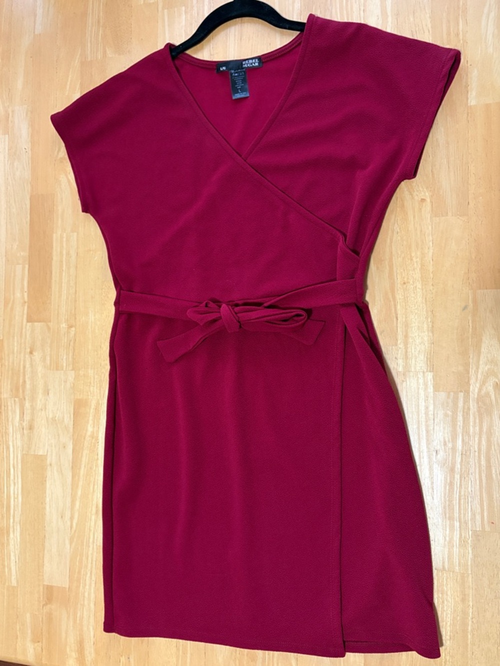 Juniors Wrap Dress in Deep Burgundy